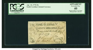 image for: South Carolina April 10, 1778 20s PCGS Apparent Extremely Fine 40....