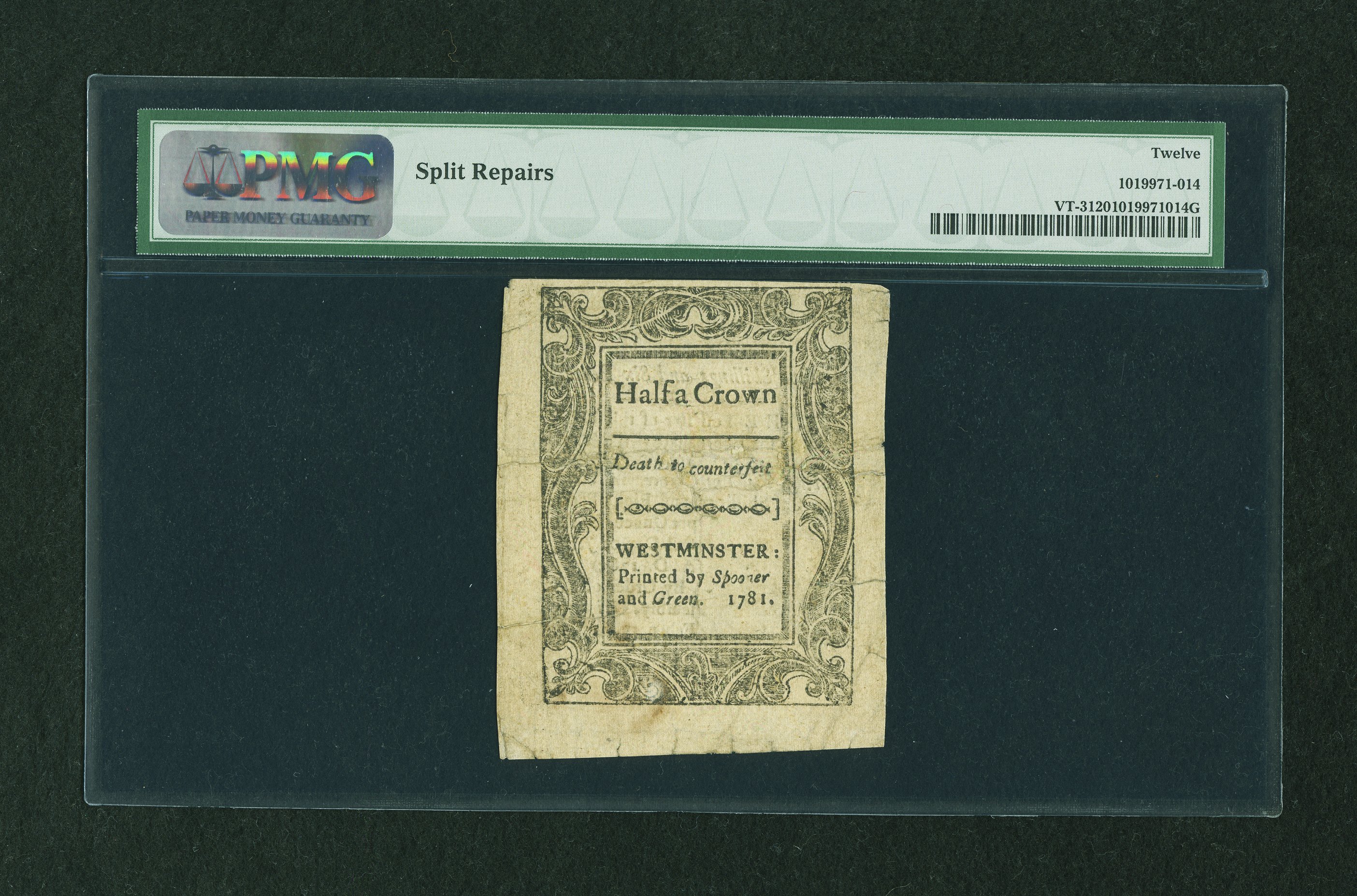 image for: Vermont February 1781 2s6d PMG Fine 12....