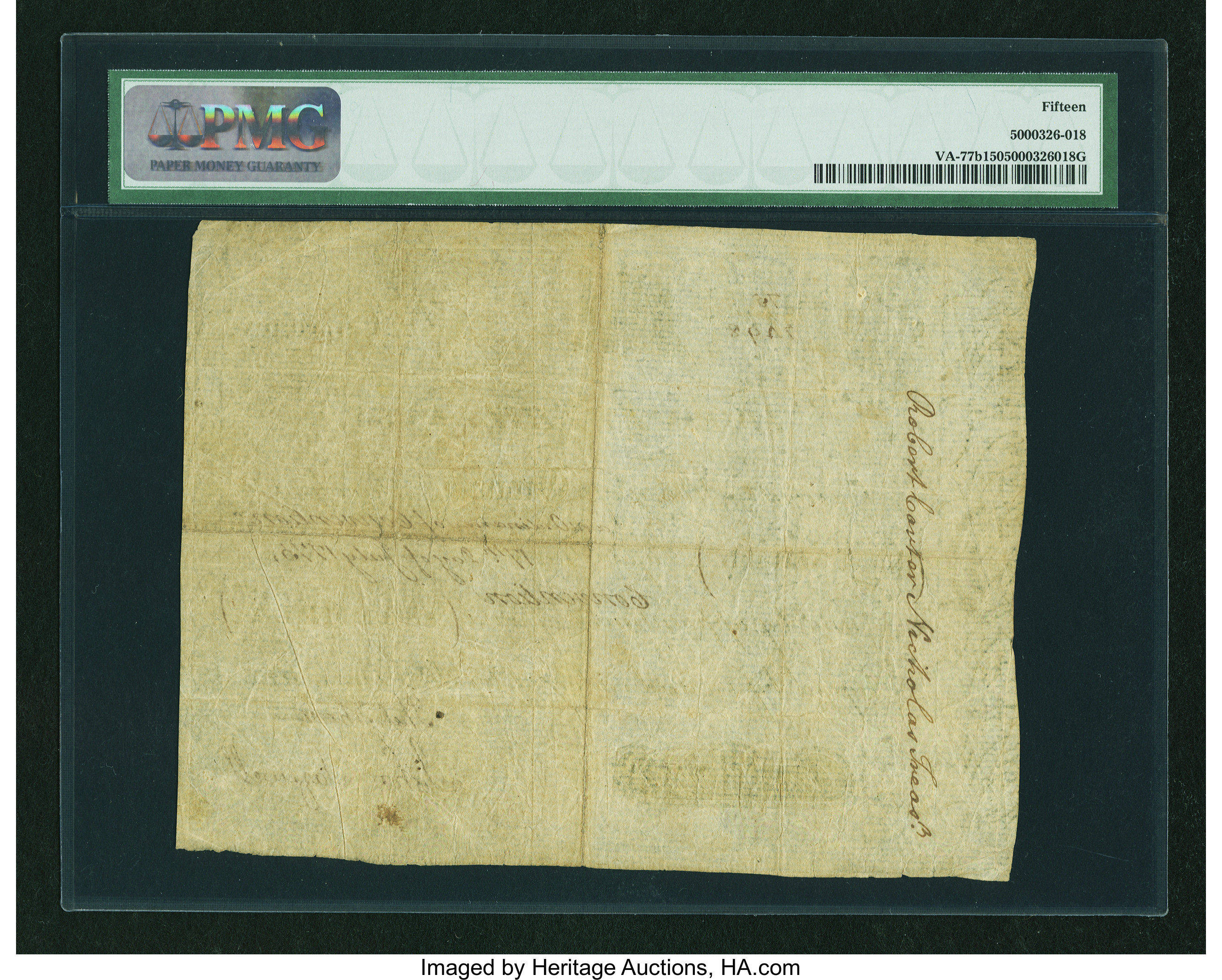 image for: Virginia July 17, 1775 20s PMG Choice Fine 15....