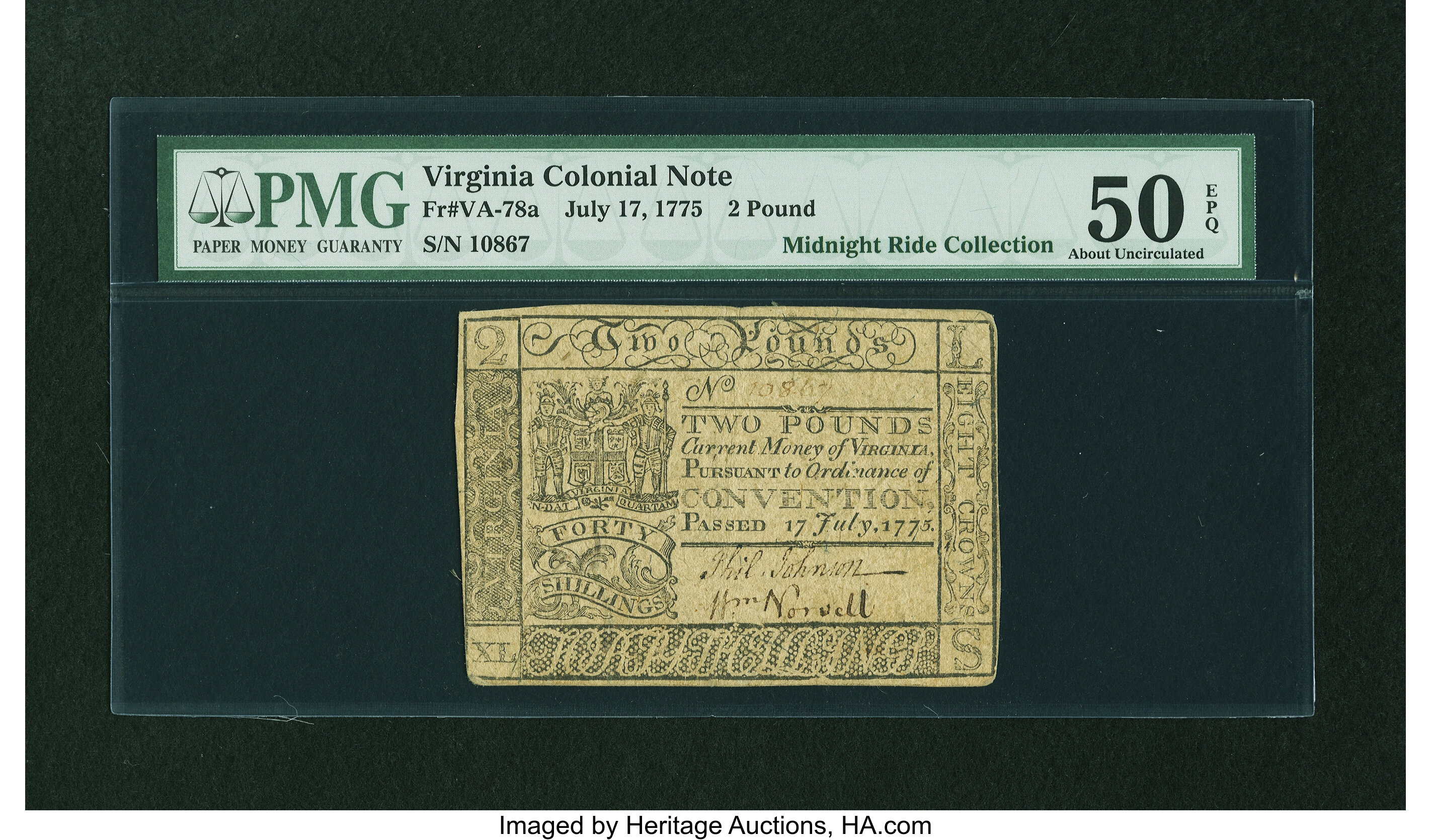 image for: Virginia July 17, 1775 £2 PMG About Uncirculated 50 EPQ....