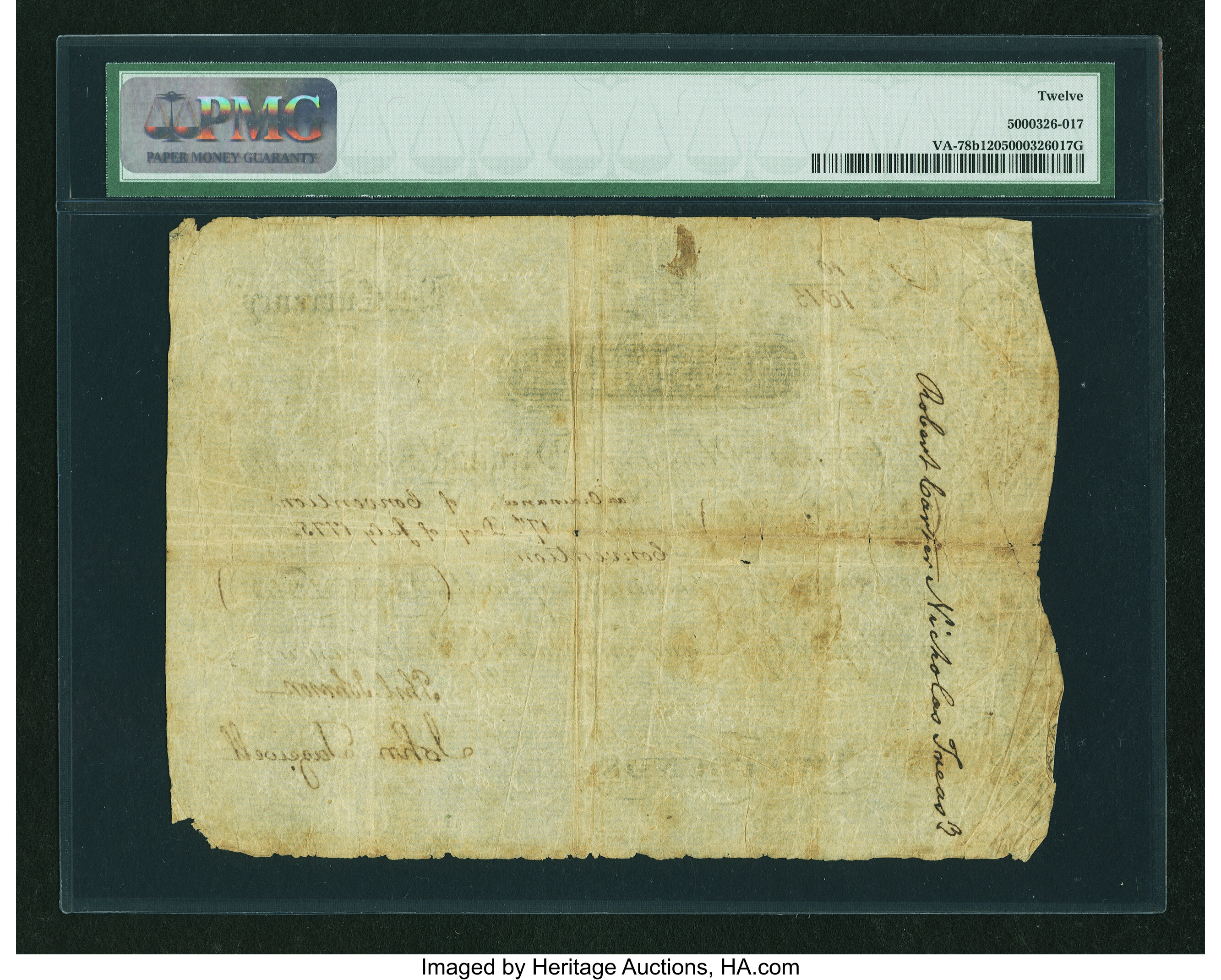 image for: Virginia July 17, 1775 £2 PMG Fine 12....
