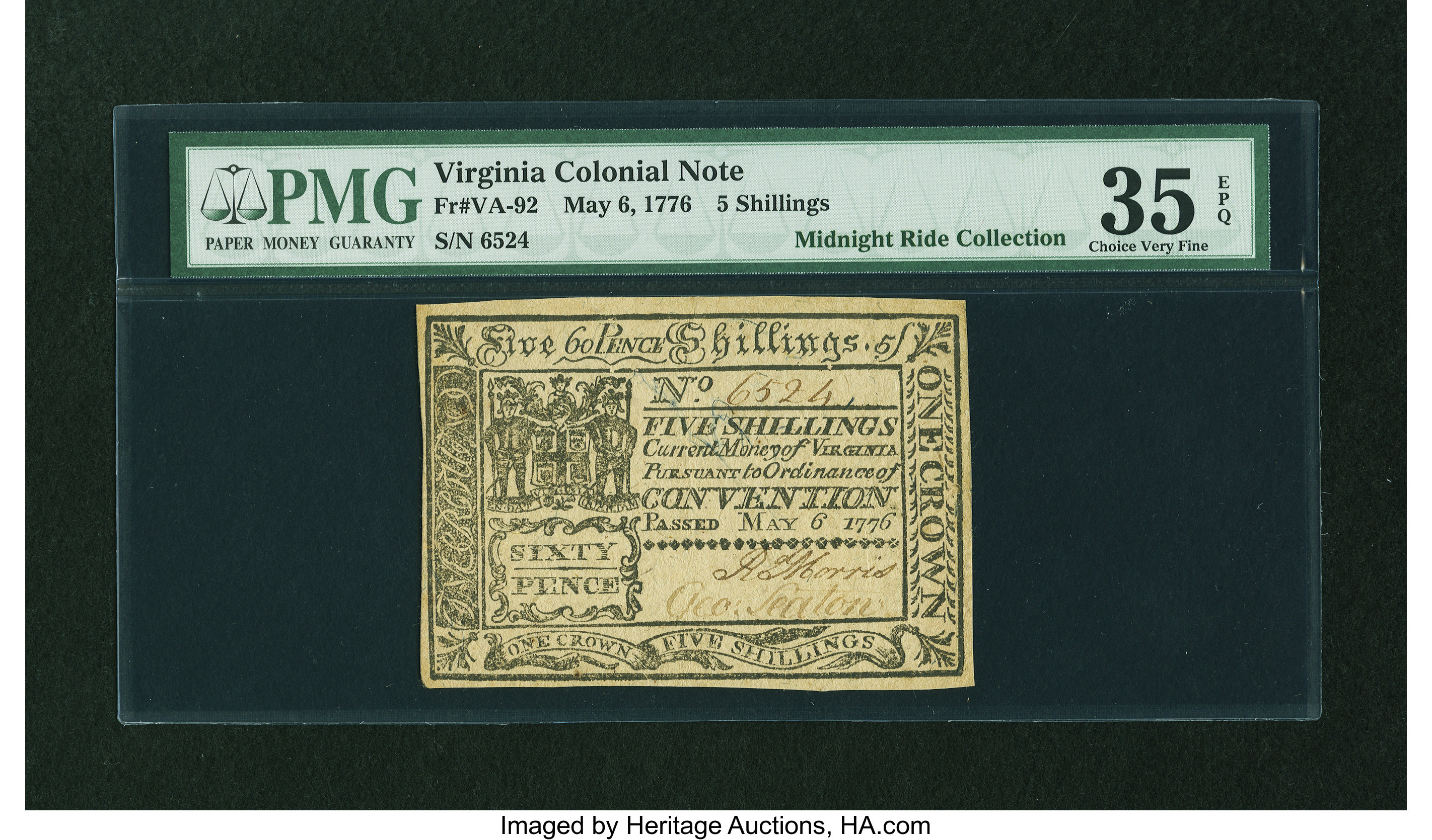 image for: Virginia May 6, 1776 5s PMG Choice Very Fine 35 EPQ....