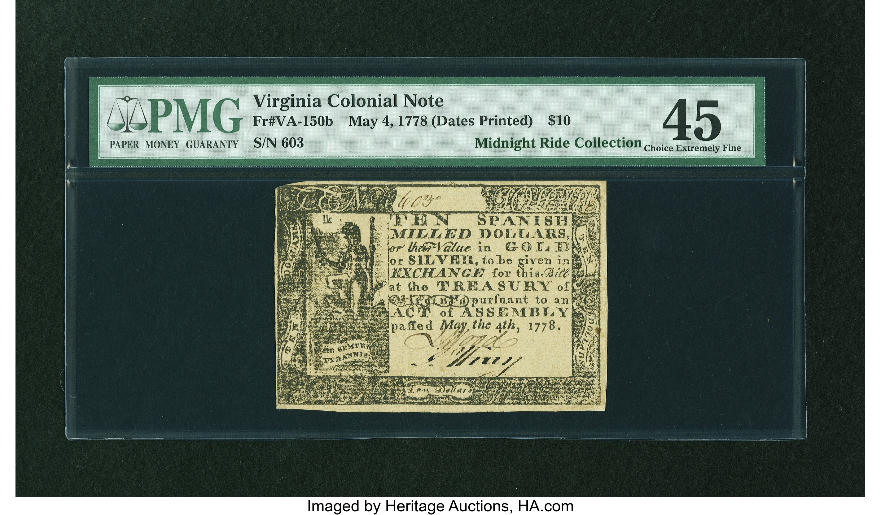 image for: Virginia May 4, 1778 (Dates Printed) $10 PMG Choice Extremely Fine 45....