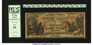 image for: New York, NY - $5 1875 Fr. 403 The National Park Bank Ch. # 891...