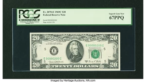 image for: Fr. 2070-E $20 1969C Federal Reserve Note. Fancy Serial Number. PCGS Superb Gem New 67PPQ....