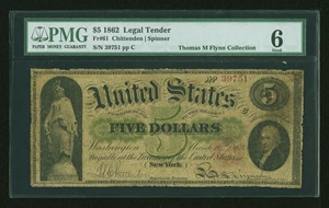 image for: Fr. 61 $5 1862 Legal Tender PMG Good 6....