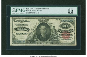 image for: Fr. 319 $20 1891 Silver Certificate PMG Choice Fine 15....