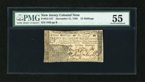 image for: New Jersey December 31, 1763 15s PMG About Uncirculated 55....