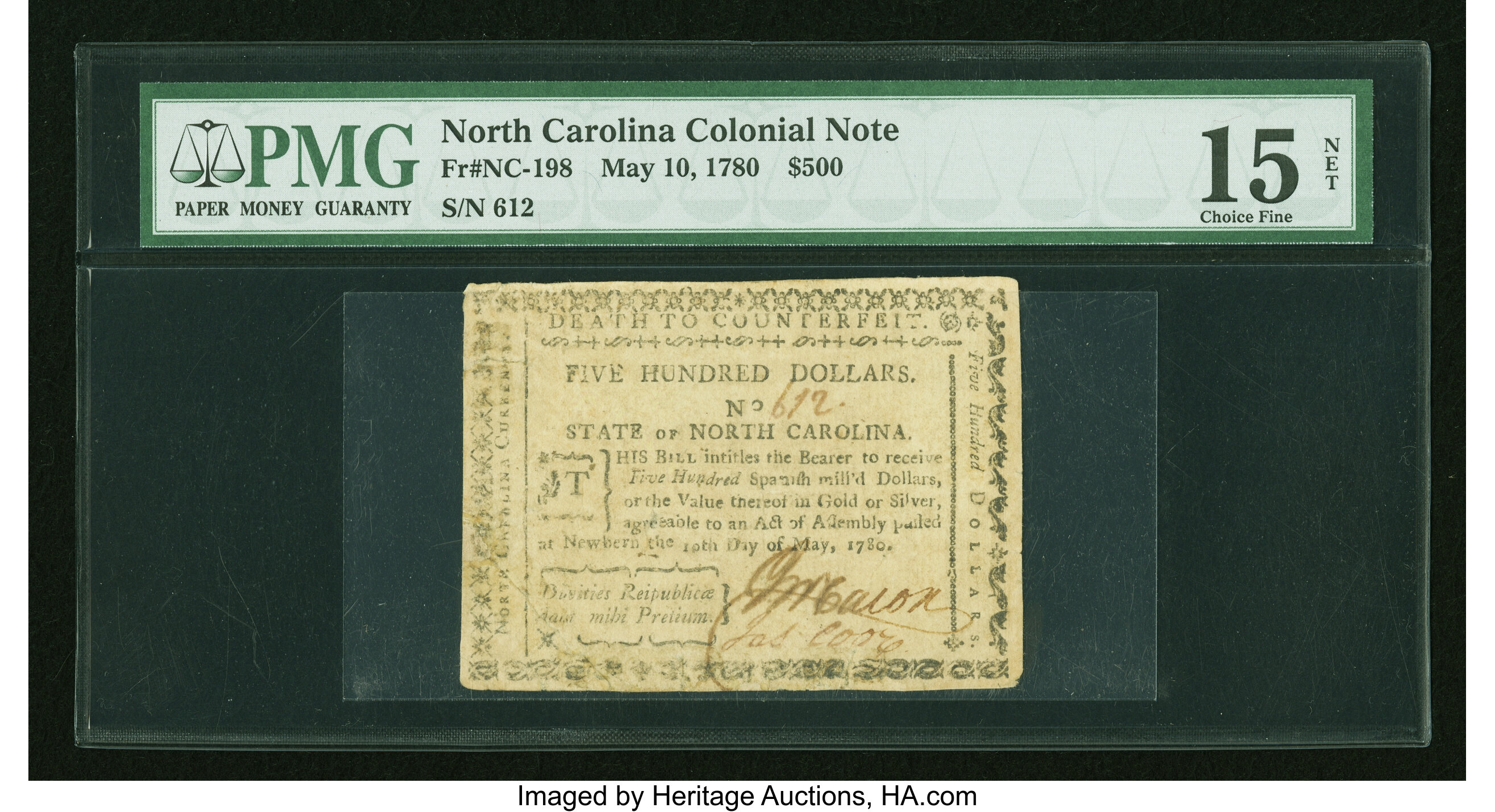 image for: North Carolina May 10, 1780 $500 PMG Choice Fine 15 Net....