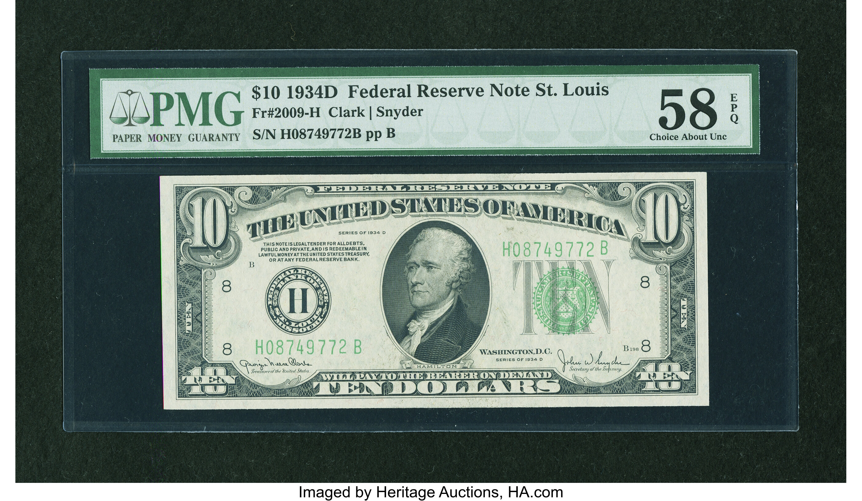 image for: Fr. 2009-H $10 1934D Federal Reserve Note. PMG Choice About Unc 58 EPQ....