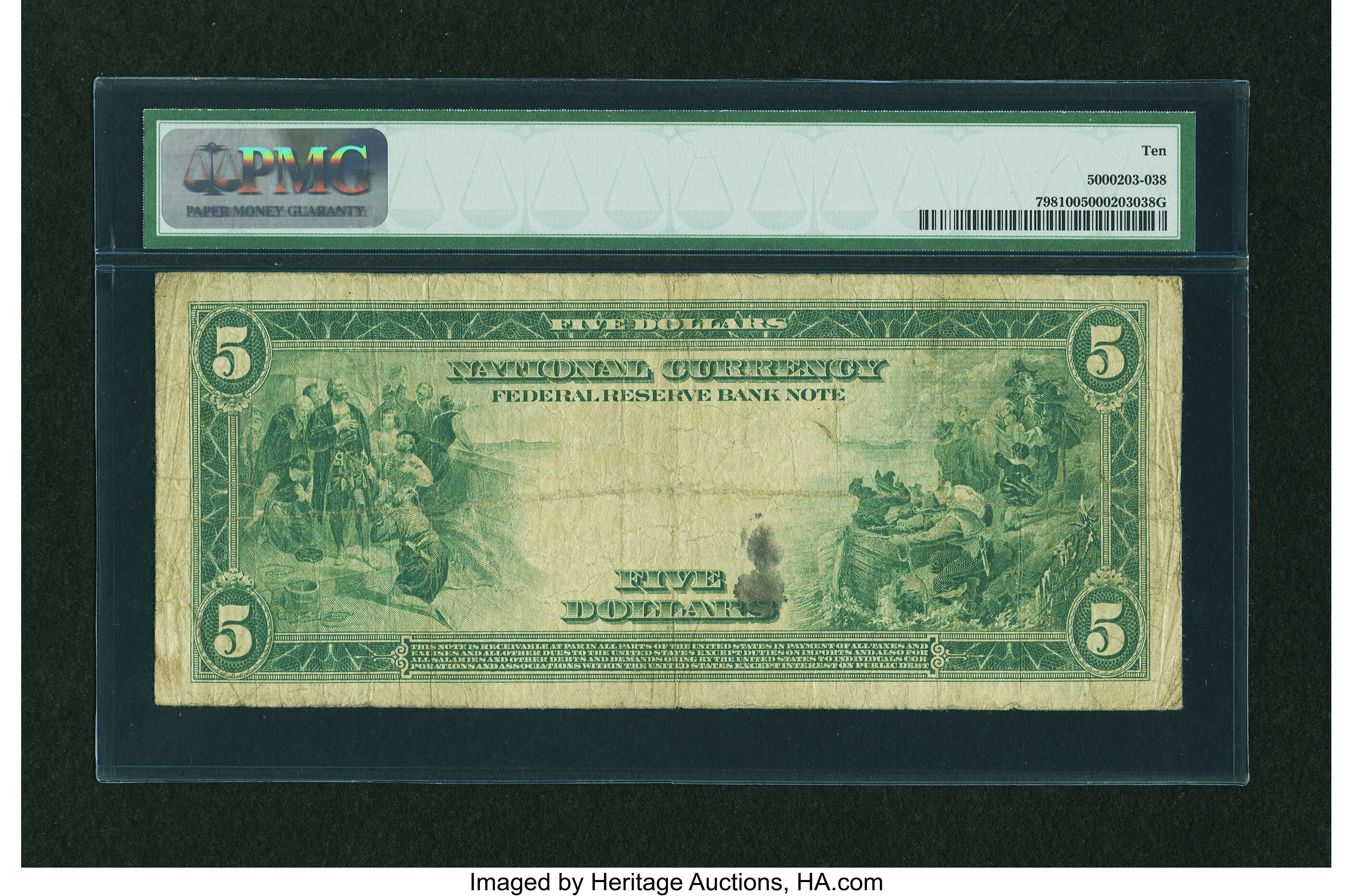 image for: Fr. 798 $5 1918 Federal Reserve Bank Note PMG Very Good 10....