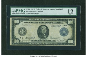 image for: Fr. 1098 $100 1914 Federal Reserve Note PMG Fine 12....