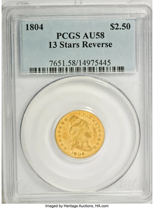 image for: 1804 $2 1/2 13 Star Reverse AU58 PCGS....