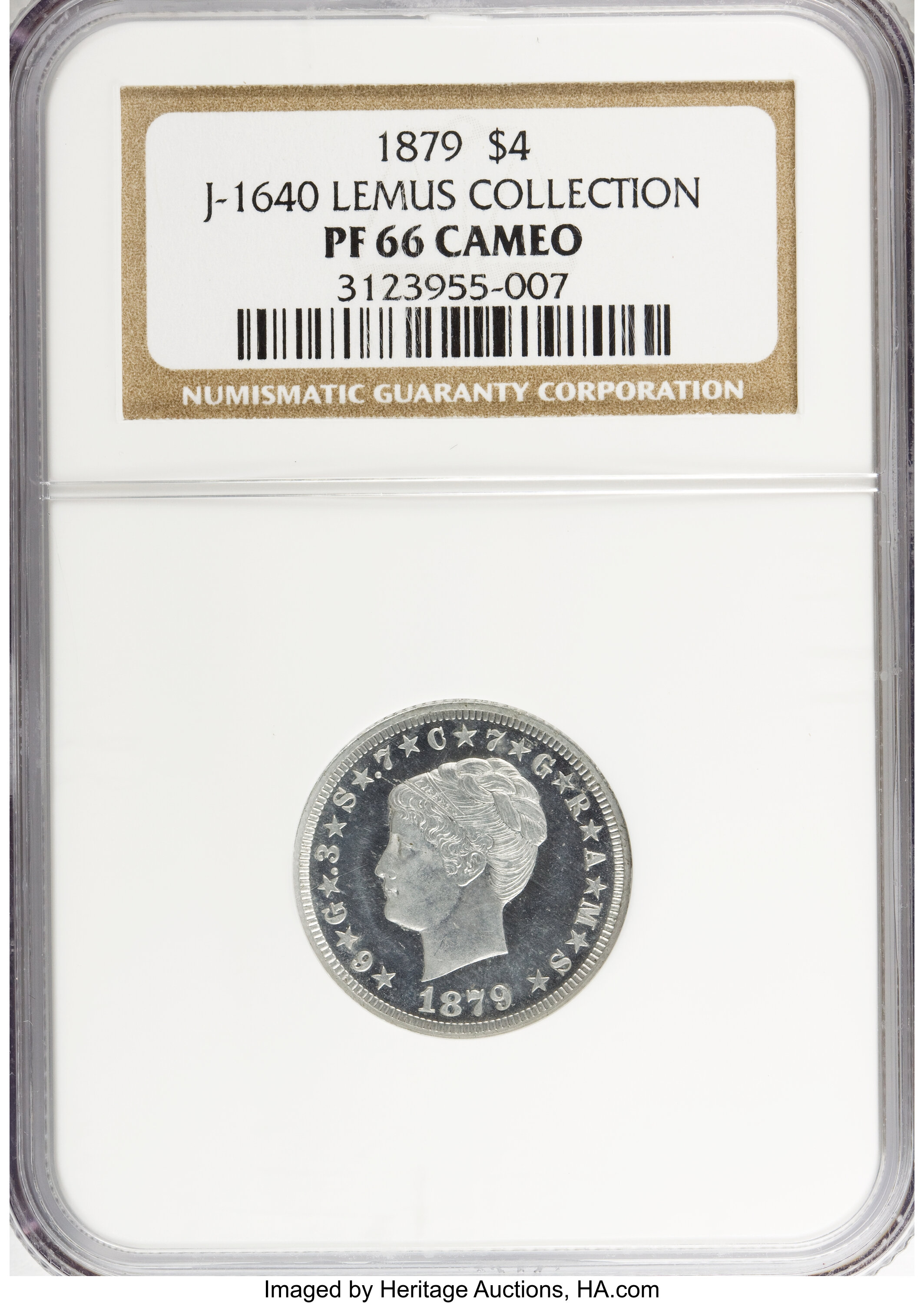 image for: 1879 $4 Coiled Hair Four Dollar, Judd-1640, Pollock-1840, High R.7, PR66 Cameo NGC....