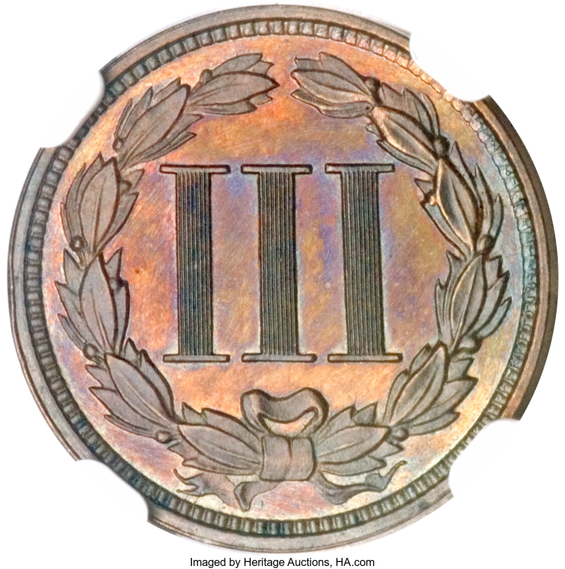 image for: 1865 3C Three Cent Nickel, Judd-413, Pollock-484, R.5, PR65 Brown NGC....