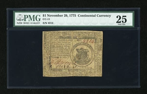 image for: Continental Currency November 29, 1775 $1 PMG Very Fine 25....