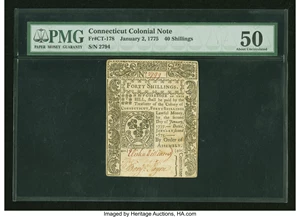 image for: Connecticut January 2, 1775 40s PMG About Uncirculated 50....