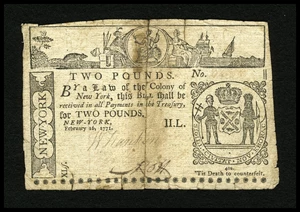 image for: New York February 16, 1771 £2 PMG Very Good 8 Net....