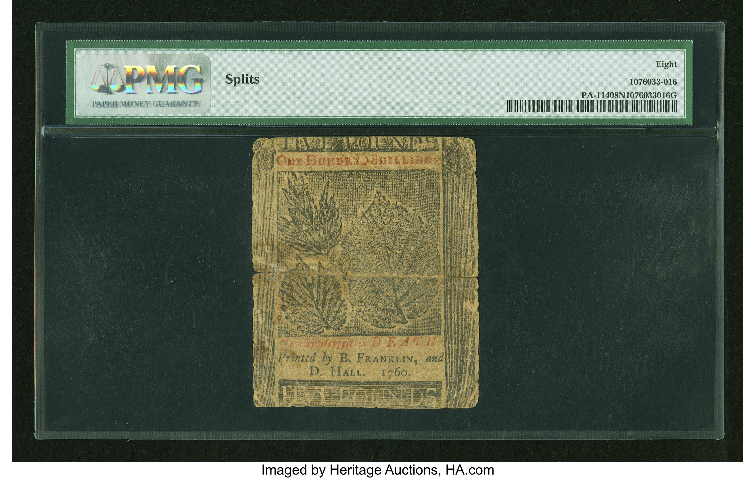 image for: Pennsylvania May 1, 1760 £5 PMG Very Good 8 Net....