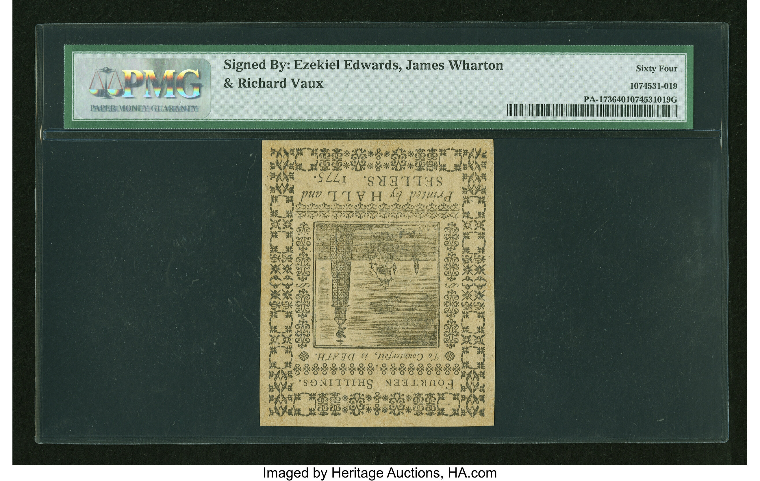 image for: Pennsylvania March 25, 1775 14s PMG Choice Uncirculated 64....