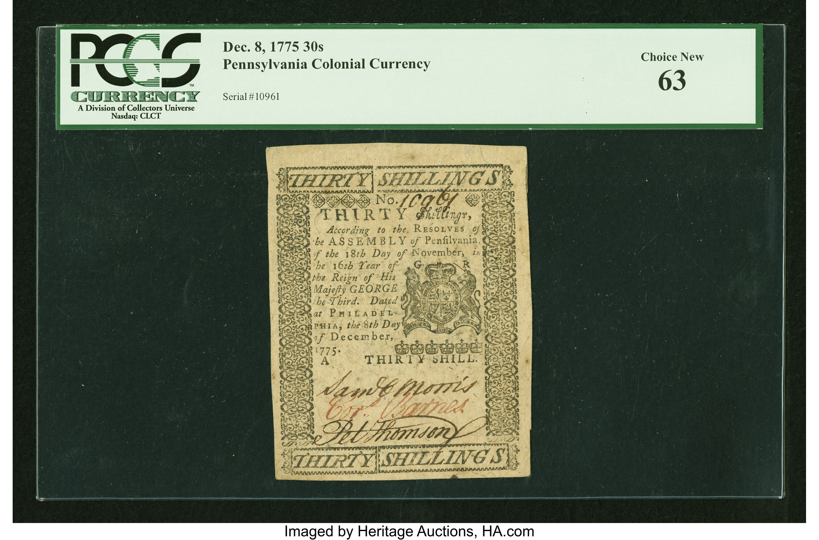 image for: Pennsylvania December 8, 1775 30s PCGS Choice New 63....