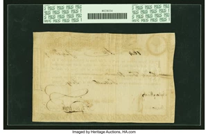 image for: Massachusetts 6% Treasury Certificate £25 July 20, 1779 PCGS Very Fine 35, Pen Cancelled....