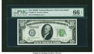image for: Fr. 2002-D $10 1928B Dark Green Seal Federal Reserve Note. PMG Gem Uncirculated 66 EPQ....