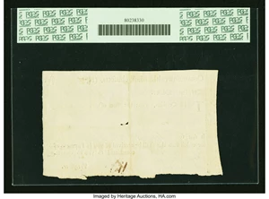 image for: Commonwealth of Massachusetts November 22, 1782 £56 Treasury Tax Collector's Certificate PCGS Extremely Fine 40, Hole Punch Ca...