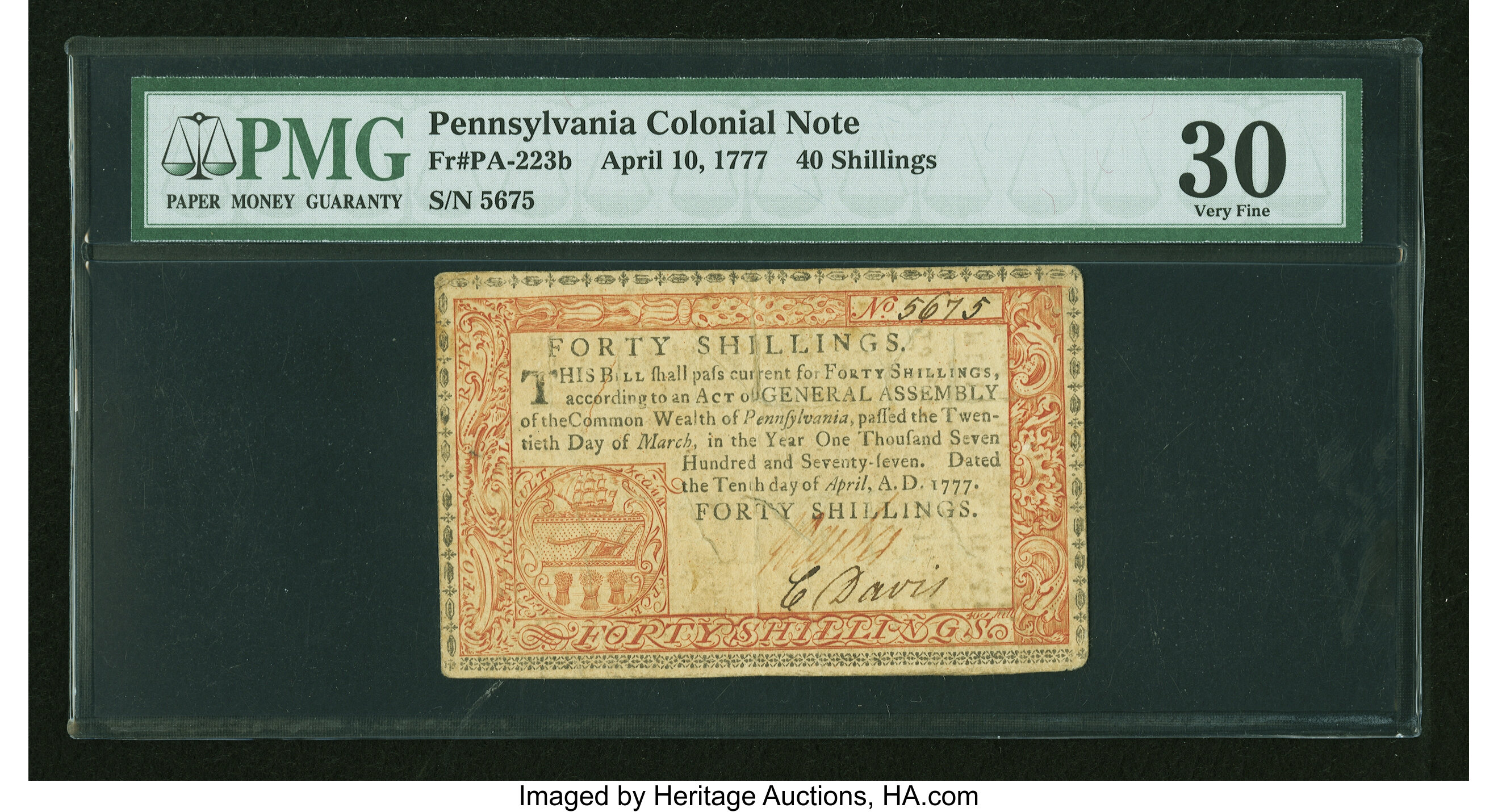 image for: Pennsylvania April 10, 1777 40s PMG Very Fine 30....
