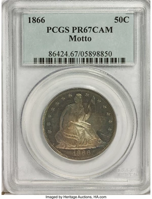 image for: 1866 50C Motto PR67 Cameo PCGS....