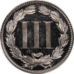 image for: 3CN 1867 PCGS PR64 DCAM CAC