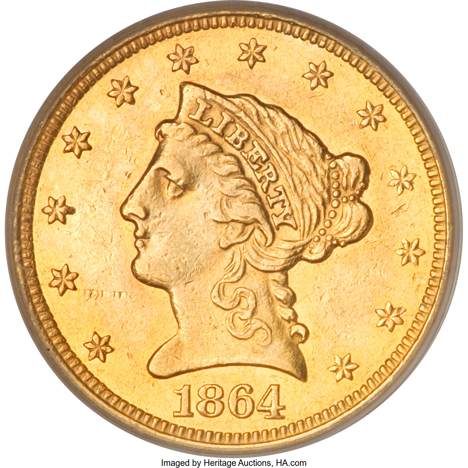 image for: 1864 $2 1/2 AU53 PCGS....