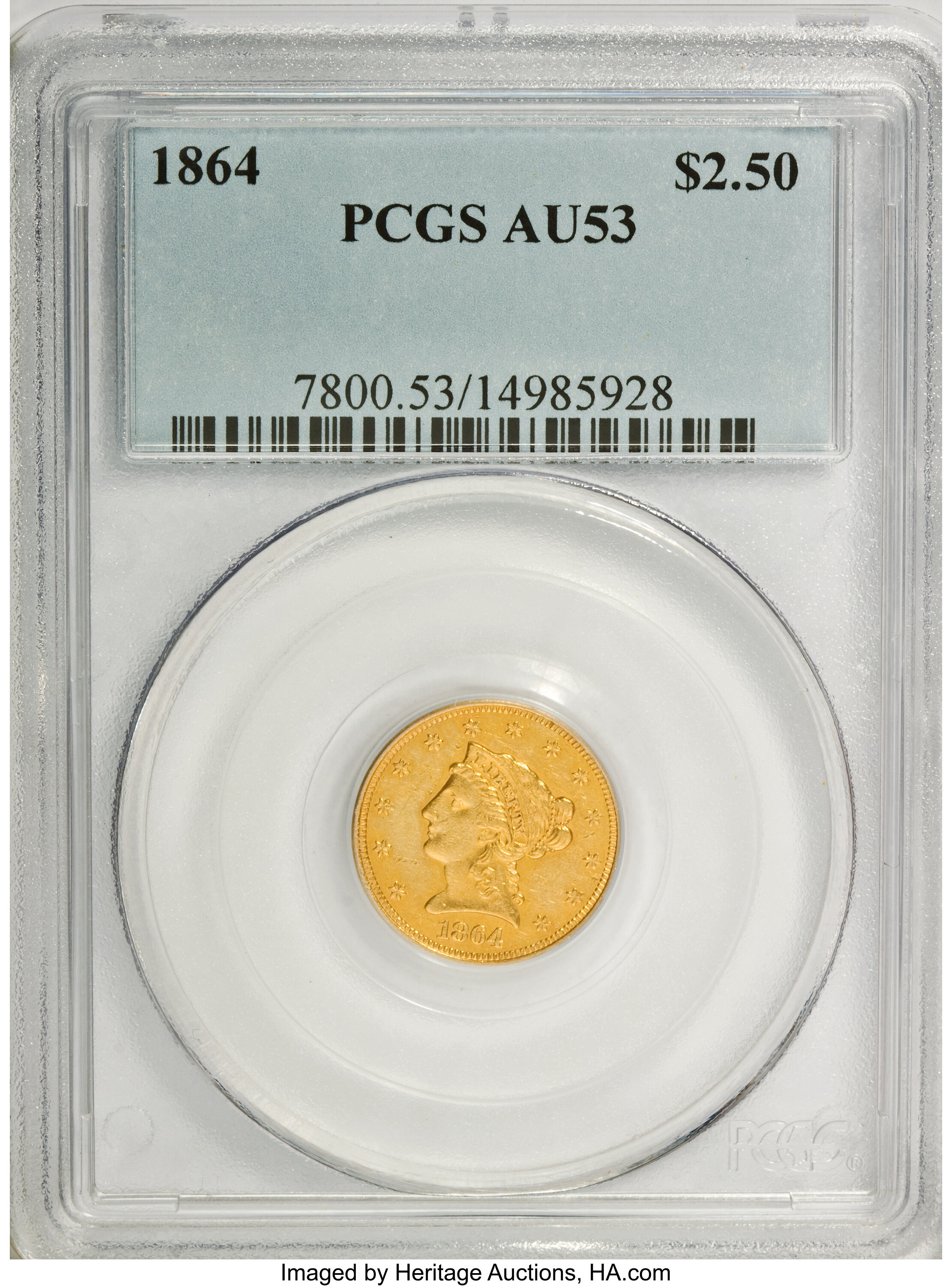 image for: 1864 $2 1/2 AU53 PCGS....