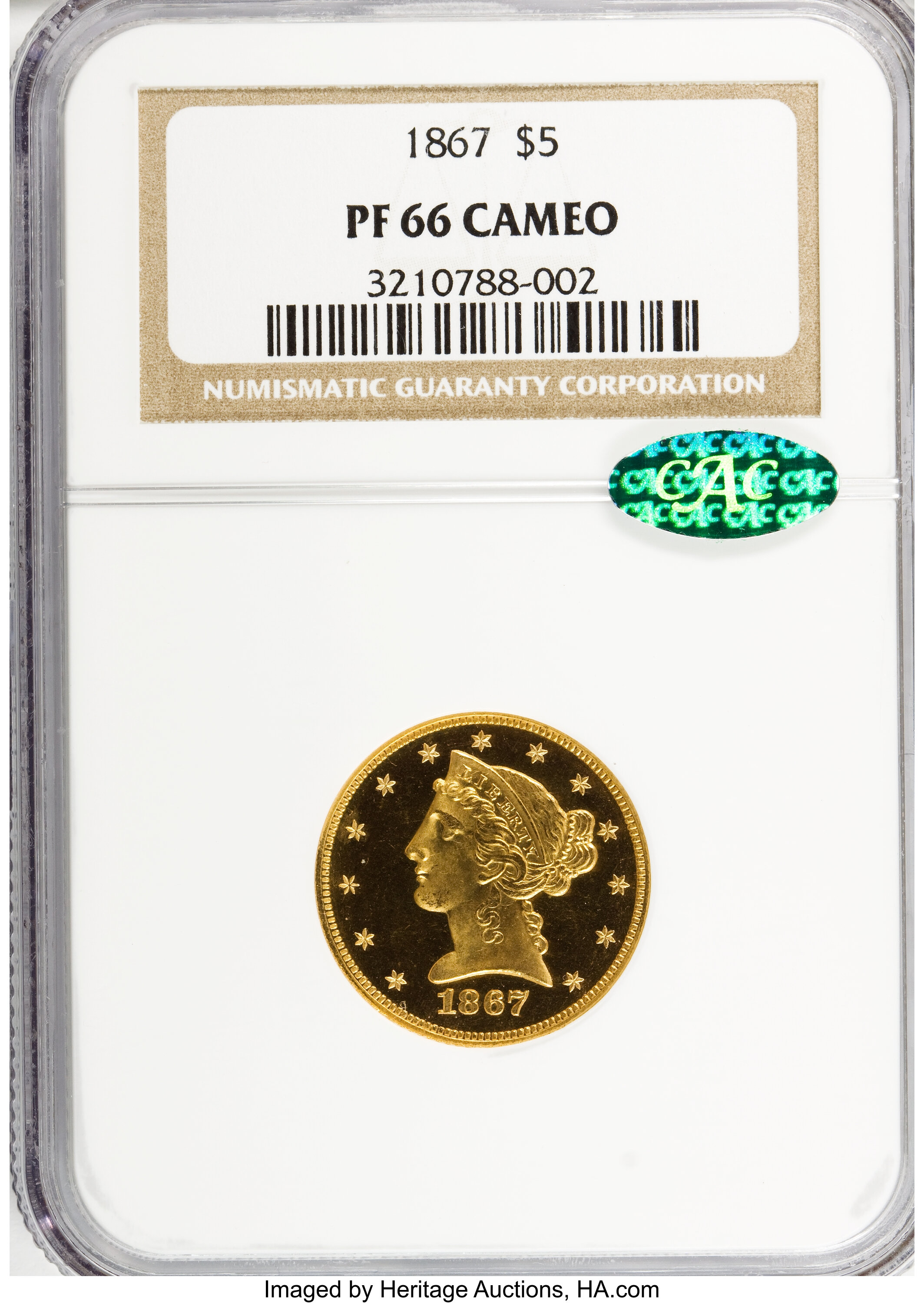 image for: 1867 $5 PR66 Cameo NGC. CAC....