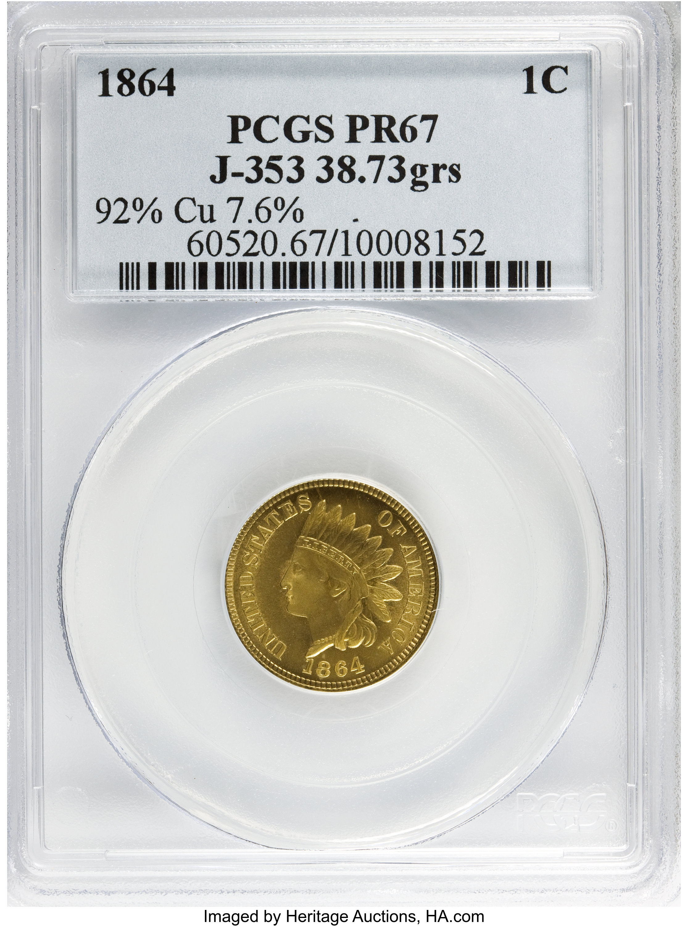 image for: 1864 1C One Cent, Judd-353, Pollock-425, Low R.6, PR67 PCGS....