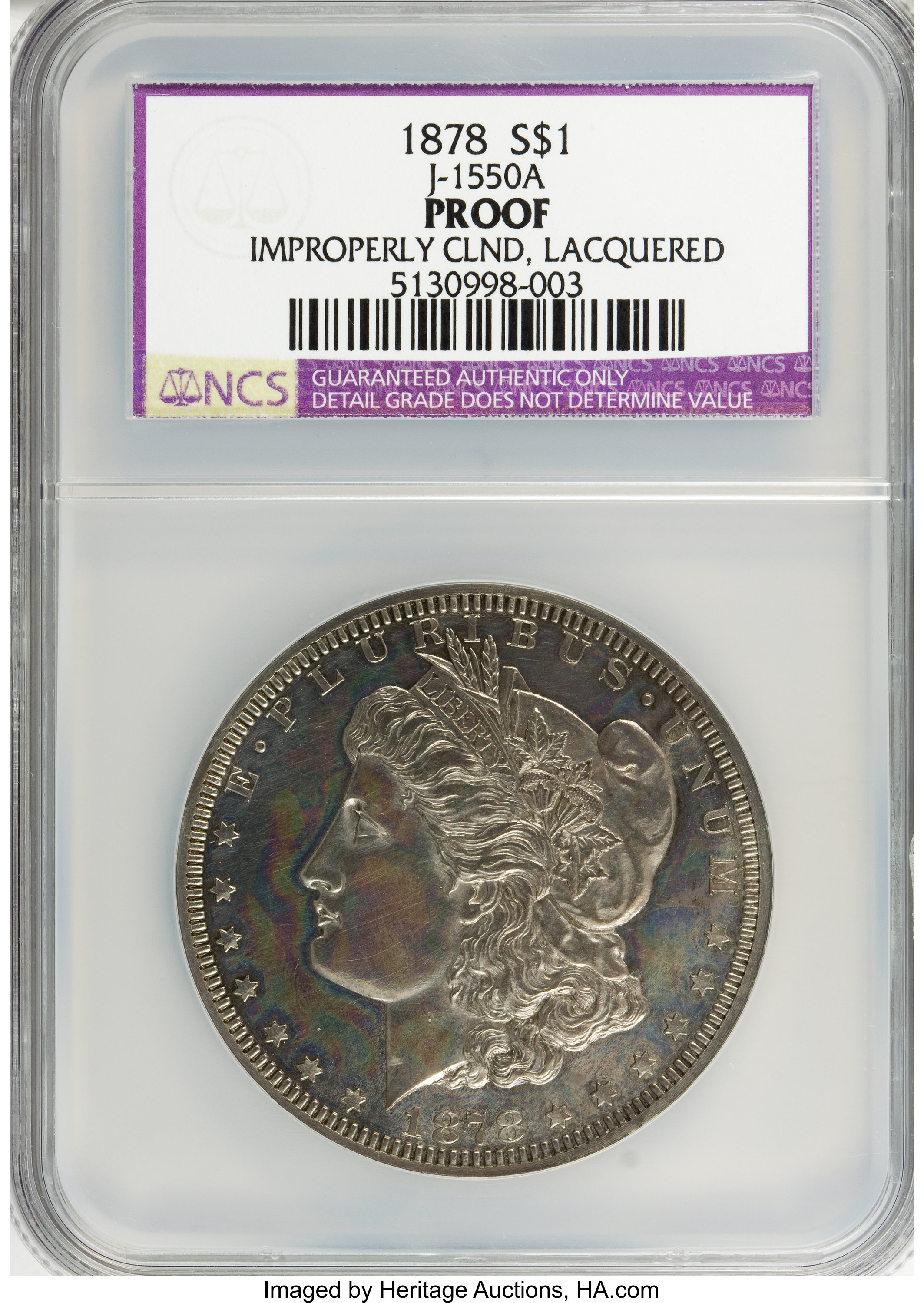 image for: 1878 $1 Morgan Dollar, Judd-1550A, Pollock-1723, Low R.6--Improperly Cleaned, Lacquered--NCS. Proof Details....