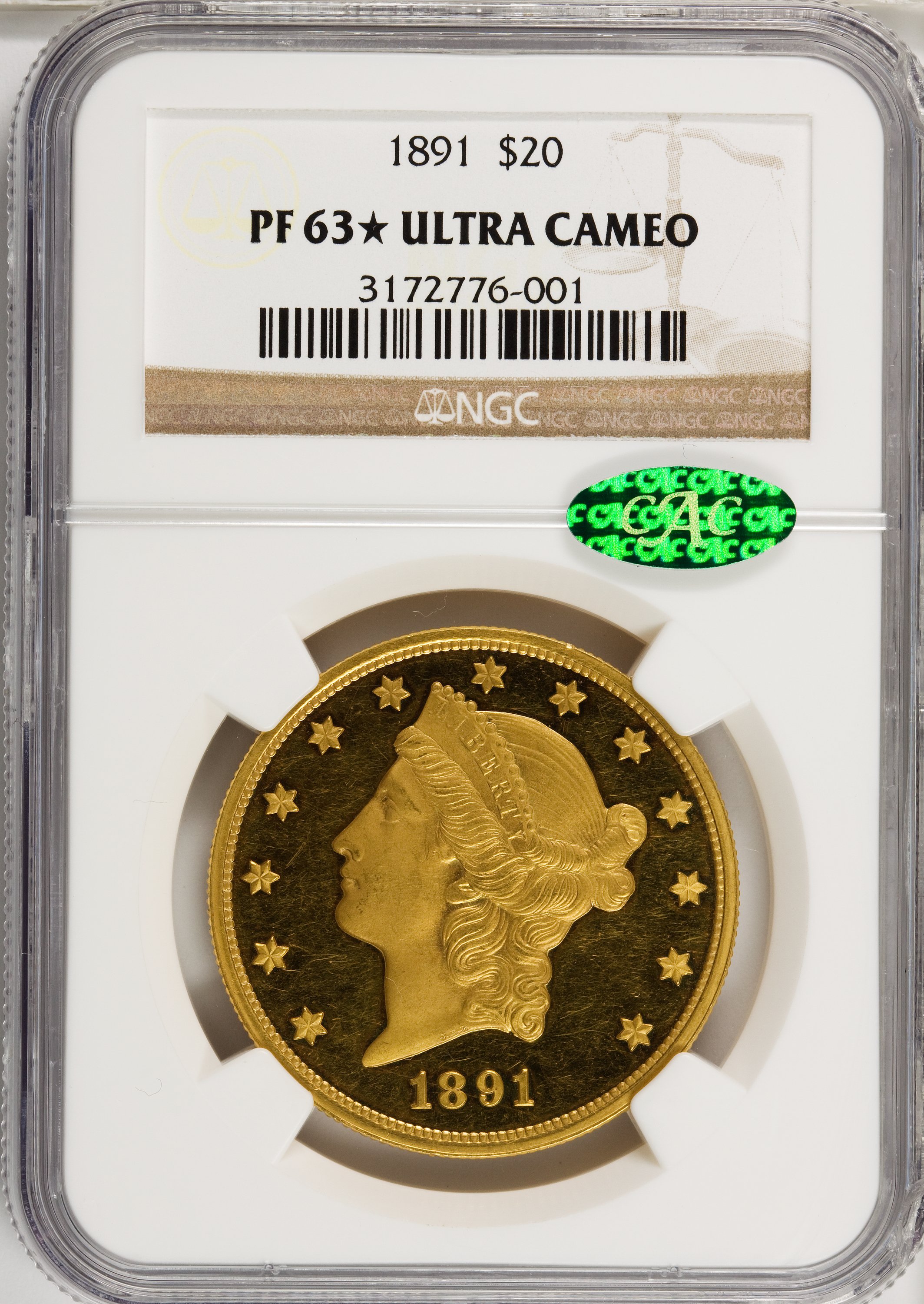 image for: 1891 $20 PR63  ★  Ultra Cameo NGC. CAC....