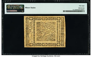 image for: Solid 3 Serial Number Continental Currency May 9, 1776 $3 PMG Choice About Unc 58....