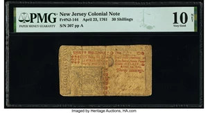 image for: New Jersey April 23, 1761 30s PMG Very Good 10 Net....