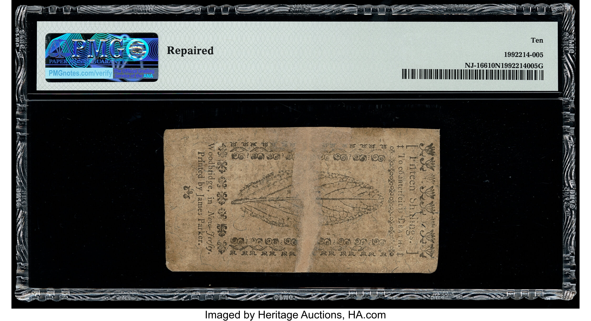 image for: New Jersey April 16, 1764 15s PMG Very Good 10 Net....