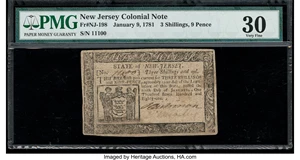 image for: New Jersey January 9, 1781 3s 9d PMG Very Fine 30....