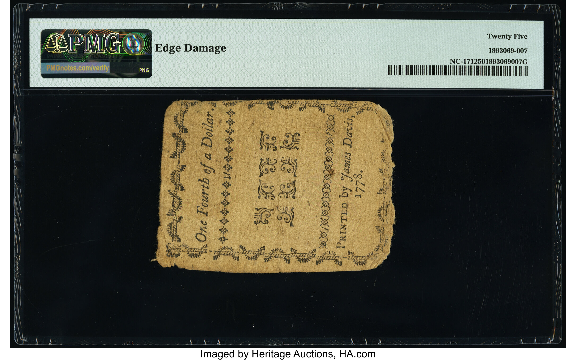 image for: North Carolina August 8, 1778 $1/4 Independence PMG Very Fine 25....