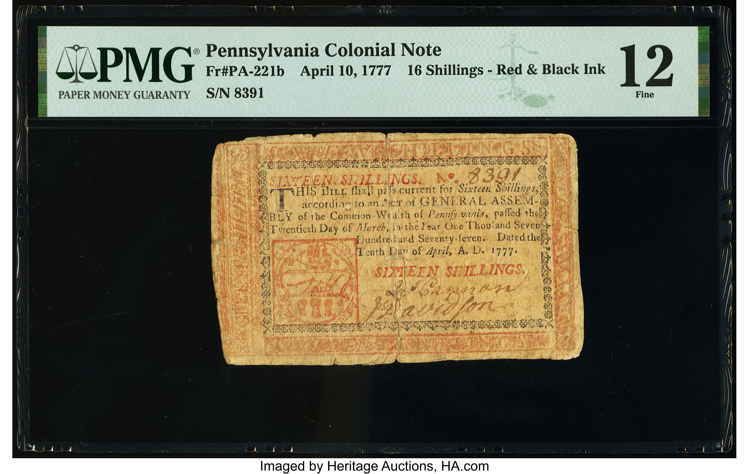 image for: Pennsylvania April 10, 1777 16s PMG Fine 12....
