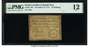 image for: South Carolina November 15, 1775 10s PMG Fine 12....