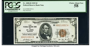 image for: Fr. 1850-H $5 1929 Federal Reserve Bank Note. PCGS Choice About New 58....