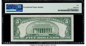 image for: Fr. 1955-K $5 1934 Federal Reserve Note. PMG About Uncirculated 50 EPQ....