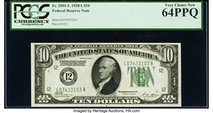 image for: Fr. 2001-L $10 1928A Federal Reserve Note. PCGS Very Choice New 64PPQ....