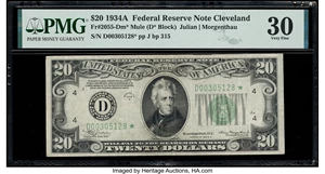 image for: Fr. 2055-D* $20 1934A Mule Federal Reserve Star Note. PMG Very Fine 30....
