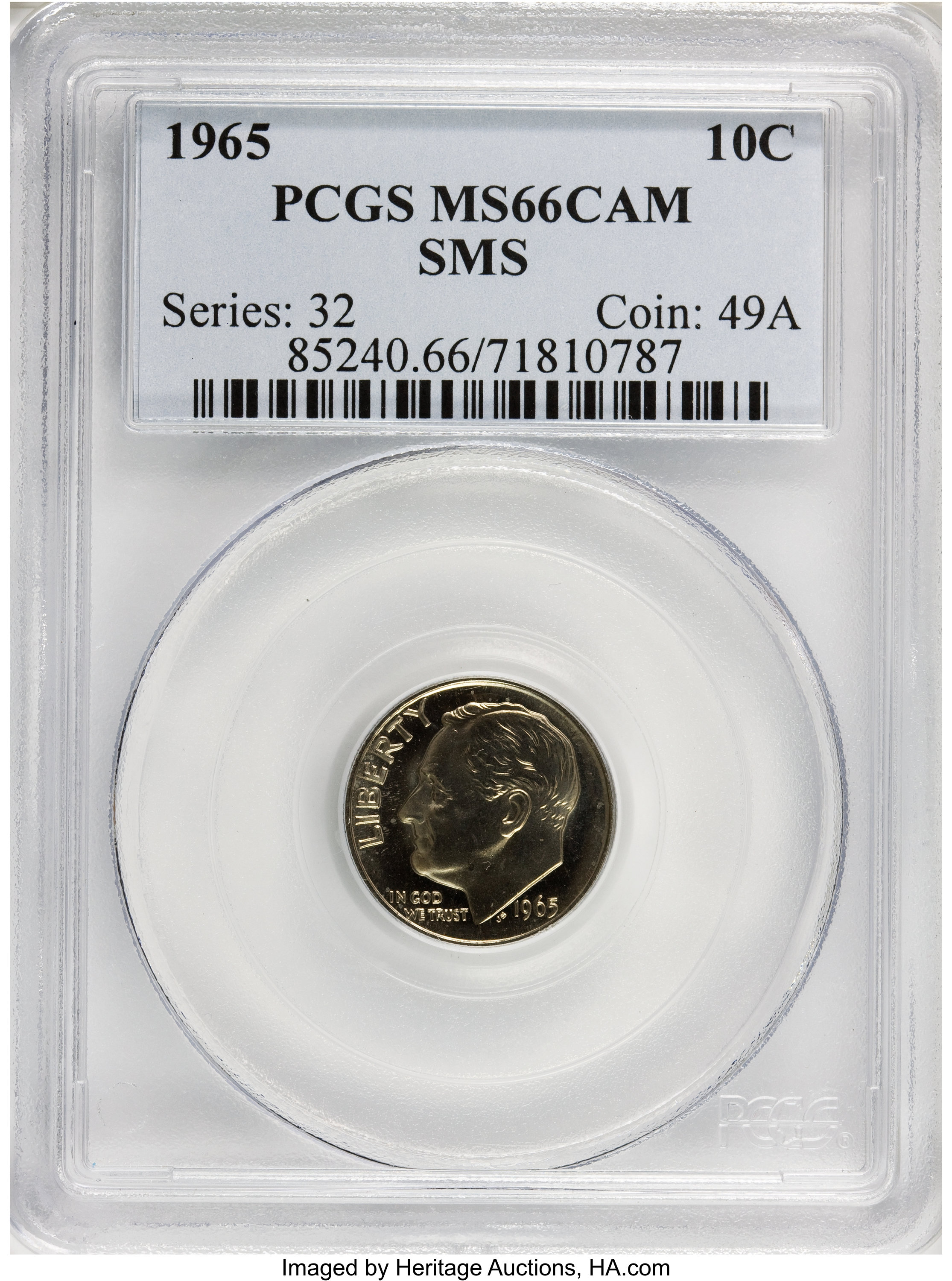 image for: 1965 10C SMS MS66 Cameo PCGS. PCGS Population (27/63). NGC Census: (13/31).   (#85240)...