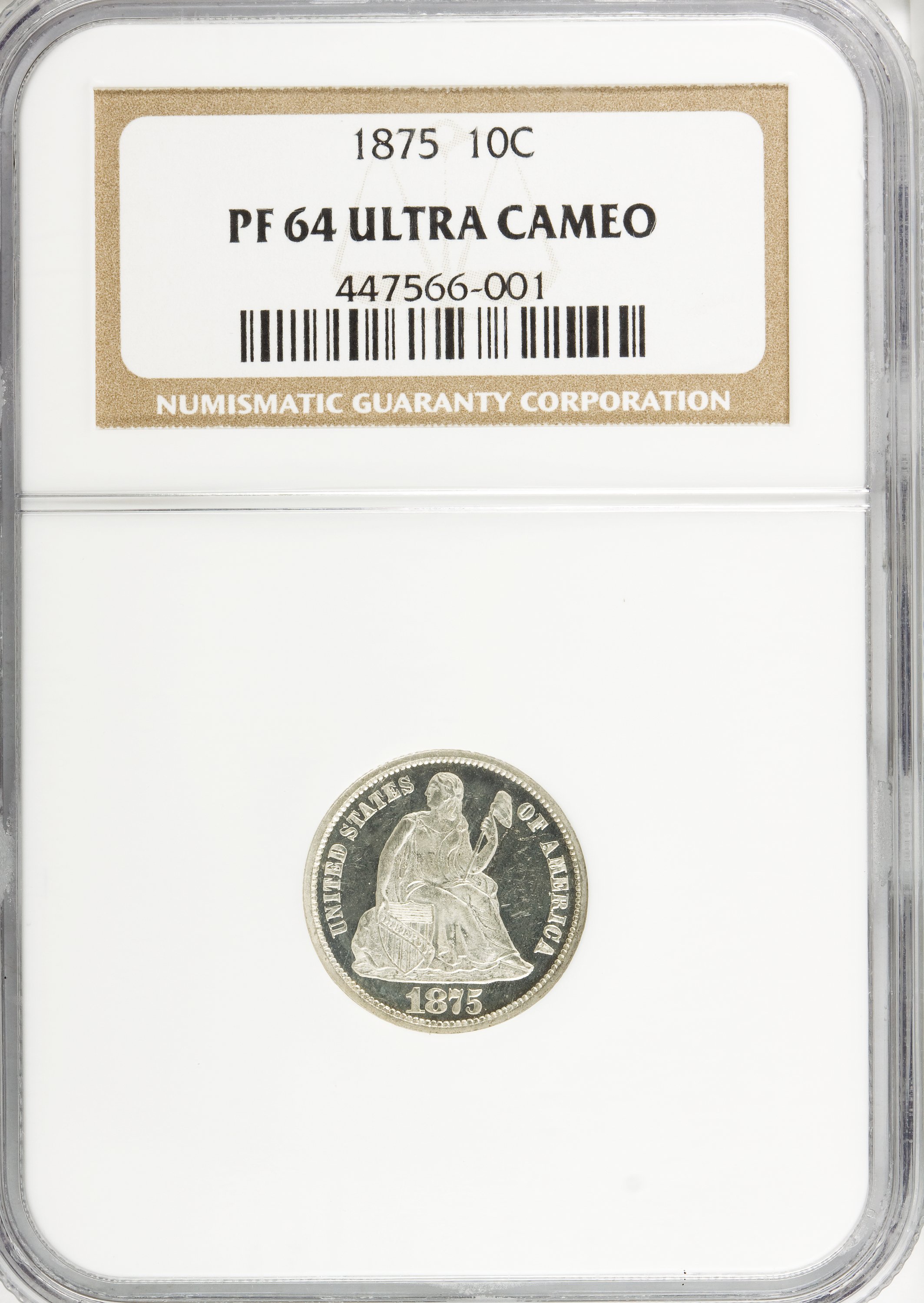 image for: 1875 10C PR64 Ultra Cameo NGC. NGC Census: (2/1). PCGS Population (0/0).   (#94772)...